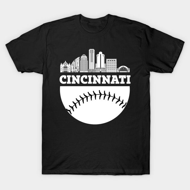 Cincinnati OH Baseball Skyline  Vintage Retro print T-Shirt by Bluebird Moon